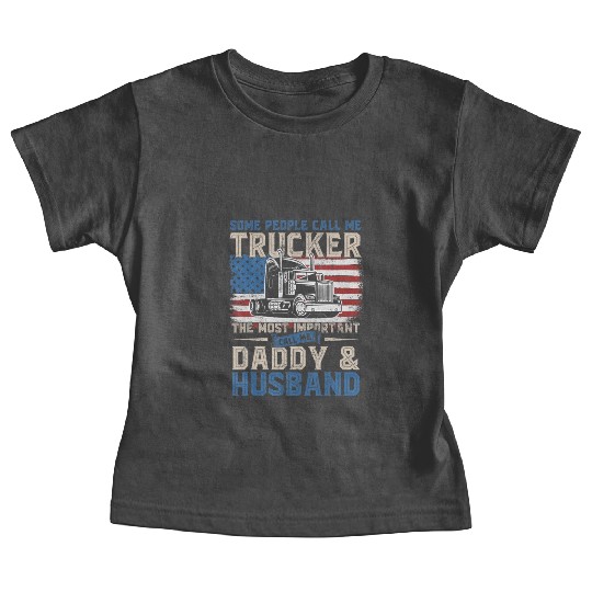 Truck Driver Gift Trucker Daddy Husband US Flag Baby Tees