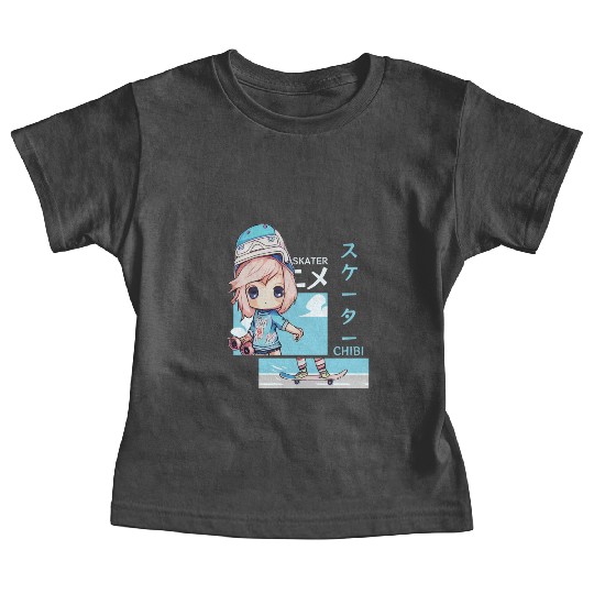 Kawaii Chibi Skater Skateboard Japanese Aesthetic Baby Tees