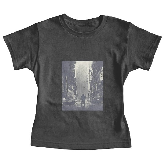 Future city person cyberpunk vaporwave neon lights Baby Tees