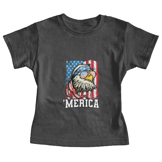 4th of July Bald Eagle USA Flag Patriotic Merica Baby Tees