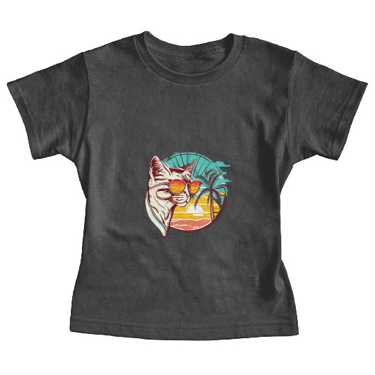 Retro Cat Vintage Sunset 80s 90s Sunglasses Party Baby Tees
