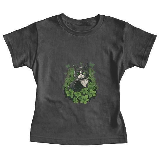 Black and white cat with ivy and butterflies Baby Tees
