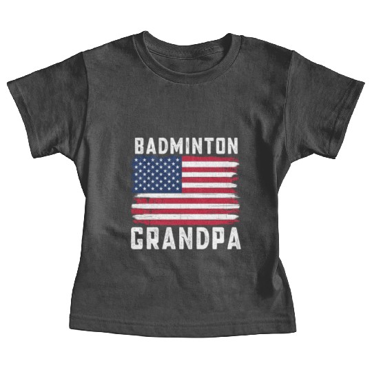 Badminton Grandpa American Flag July Baby Tees