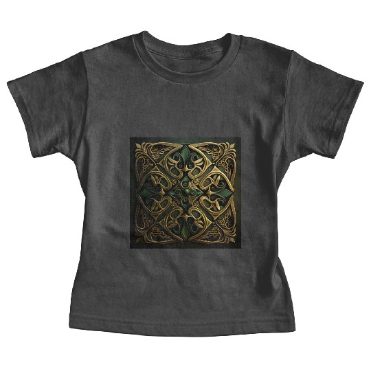 Green Bronze Ornamental Plaid Decoration Pattern Baby Tees