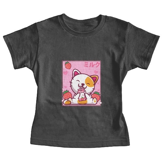 Kawaii Kitten Cute Cat Strawberry Milk Shake Baby Tees