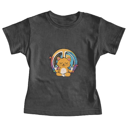 Hippie Cat Peace Sign Yoga Feline Lover Hippies Baby Tees