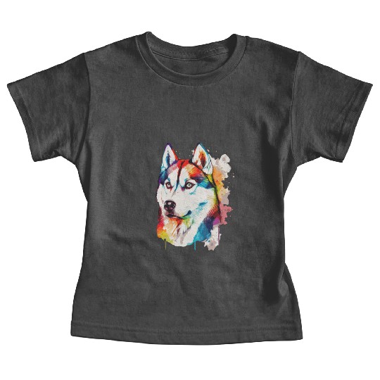 Watercolor Siberian Husky Colorful Husky Dog Lover Baby Tees