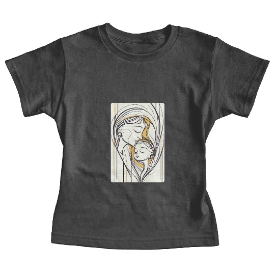 Abstract Line Art Mother and Child Design Baby Tees
