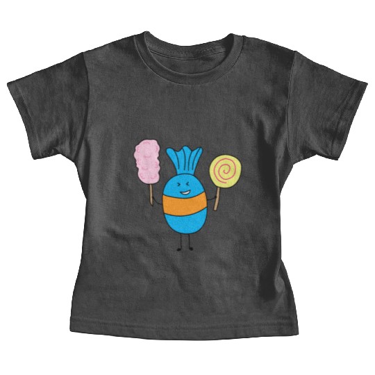 Cute Candy Holding Lollipop And Cutton Candy Baby Tees