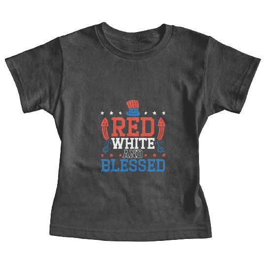 Red White And Blessed America USA Flag 4th Of July Baby Tees