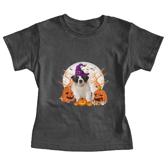 Dog Halloween Saint Bernard Dog Jack O Lantern Baby Tees