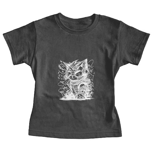 Little Cool Space Cat Splash Tattoo Style Baby Tees