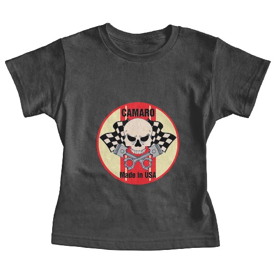 Camaro Made in USA skull & pistons Baby Tees