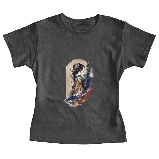 Geisha Watercolor Sea Waves Asian Art Woman Baby Tees