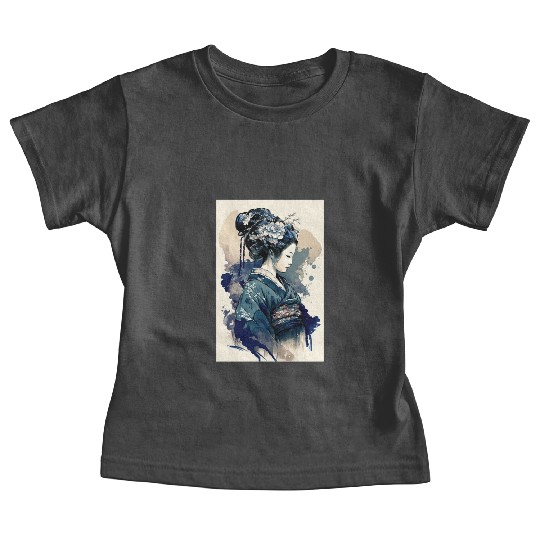 Geisha Watercolor Sea Waves Asian Art Woman Poster Baby Tees