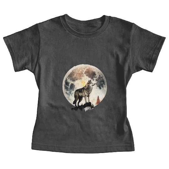 Wolf Moonlight Forest Wild Werewolf Watercolor 4 Baby Tees