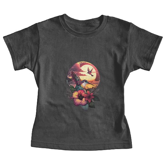 Hummingbird flies over hibiscus flower Tropical Baby Tees