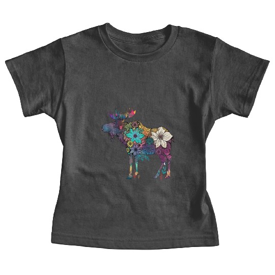 Floral Moose Elk Deer Wild Animal Watercolor Baby Tees