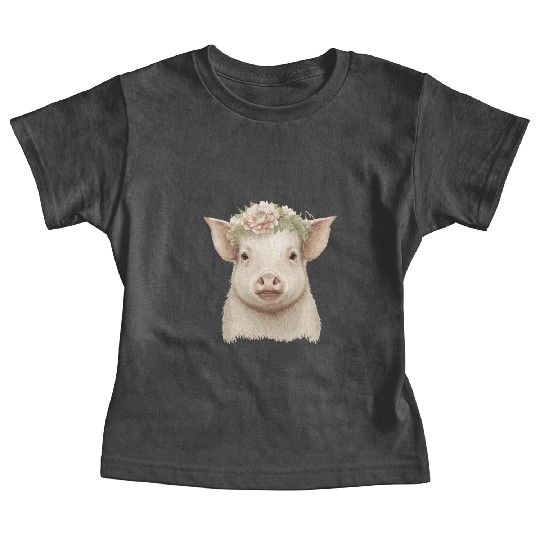 Piglet Flower Crown Pig Baby Floral Farm Animal Pe Baby Tees