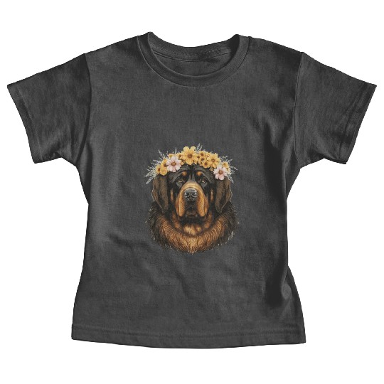 Tibetan Mastiff Flower Crown Floral Farm Animal Pe Baby Tees