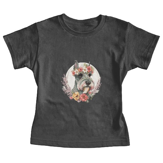Cute Mini Schnauzer Flower Crown Pet Dog Breed Flo Baby Tees