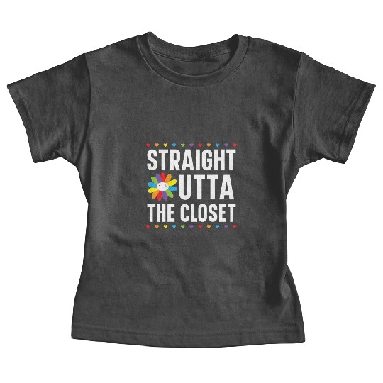 Straight Outta The Closet Rainbow Pride LGBTQ Gay Baby Tees