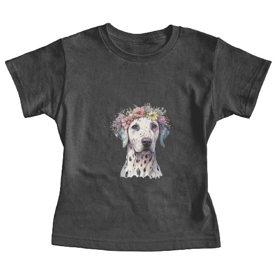 Cute Dalmatian Flower Crown Pet Dog Puppy Baby Tees