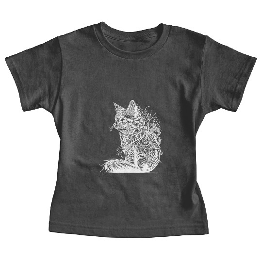 Tattoo Lines Cat In Wild Nature Style Baby Tees