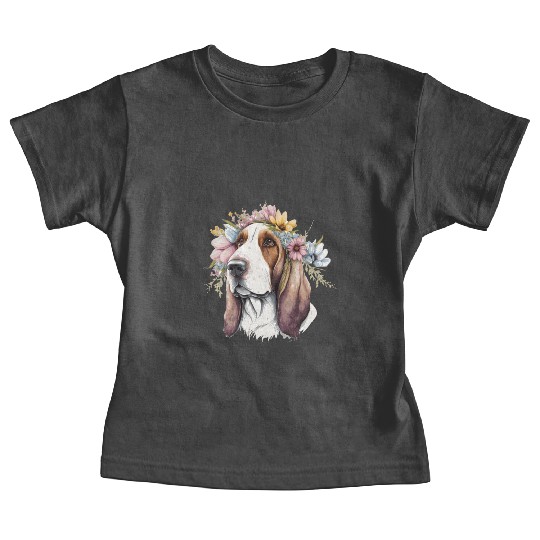 Cute Basset Hound Flower Crown Pet Dog Breed Flora Baby Tees