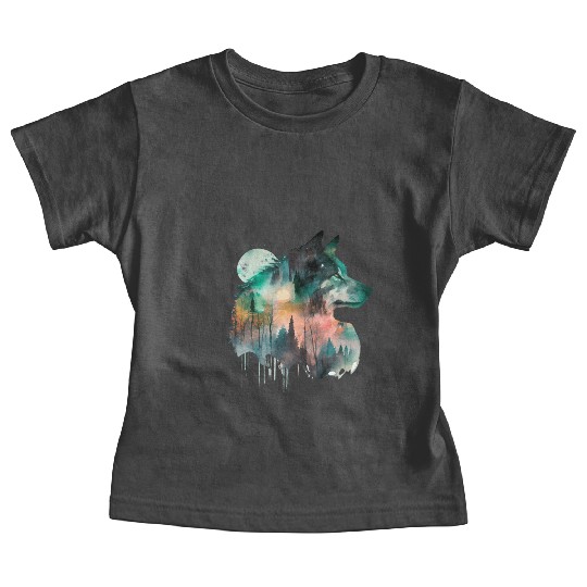 Forest Wolf Watercolor Portrait Baby Tees