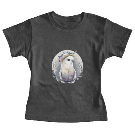 Watercolor White Parakeet Budgie Bird Flower Crown Baby Tees