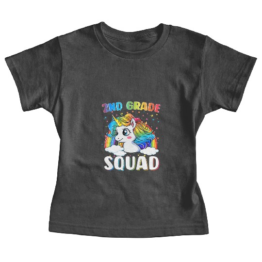 2nd Grade Squad Unicorn Rainbow Back Baby Tees