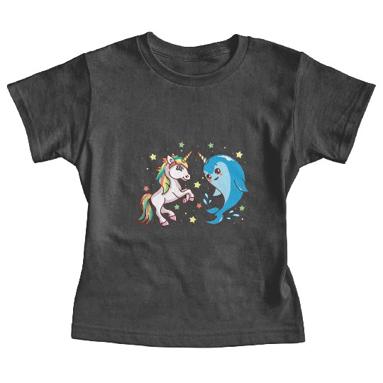 Cute Funny Horned Narwhal And Unicorn Friends Baby Tees