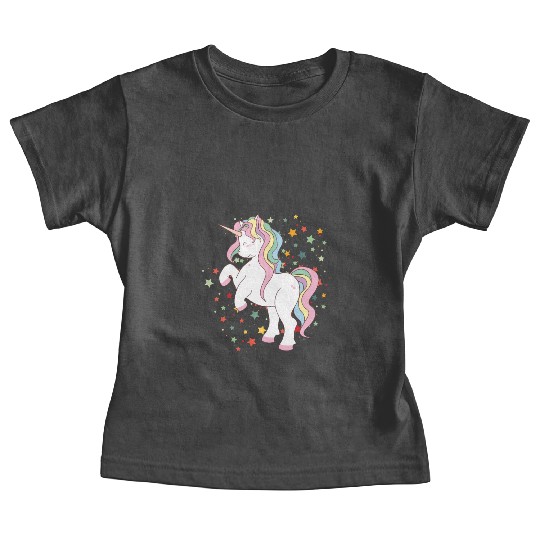 Cute Rearing Rainbow Unicorn Falling Stars Baby Tees