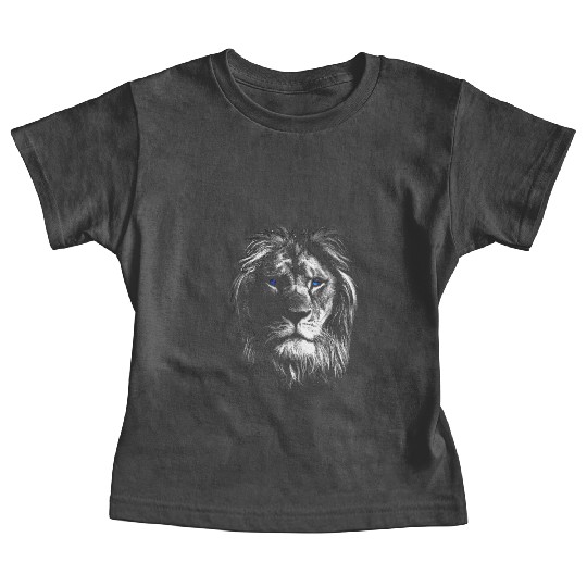 Black White Art Lion Head With Blue Eyes Baby Tees