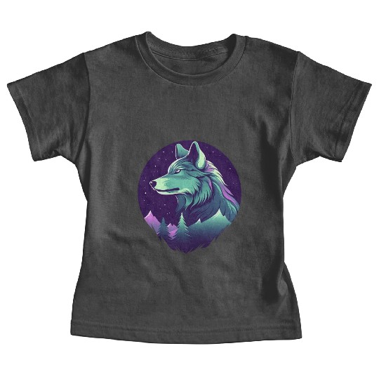 Starry Night Wolf With Northern Light Colors Baby Tees