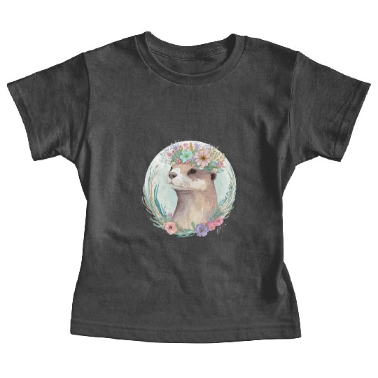 Cute Otter Flower Crown Floral Animal Lovers Baby Tees