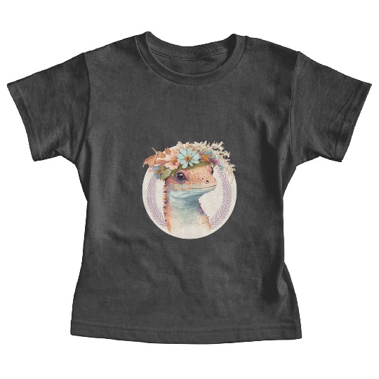 Cute Watercolor Gecko Reptile Flower Crown Boho Ae Baby Tees