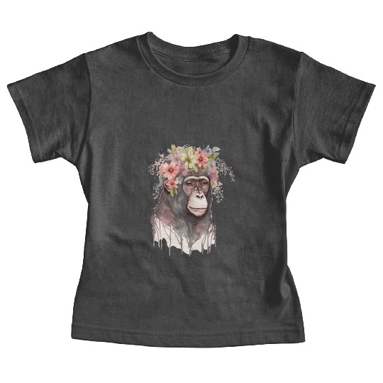 Cute Monkey Flower Crown Floral Watercolor Baby Tees