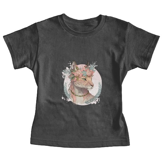 Cute Lynx Flower Crown Floral Watercolor Animal Lo Baby Tees