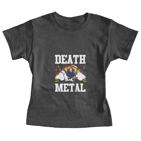 Death Metal Grim Reaper Riding A Unicorn Trick Baby Tees