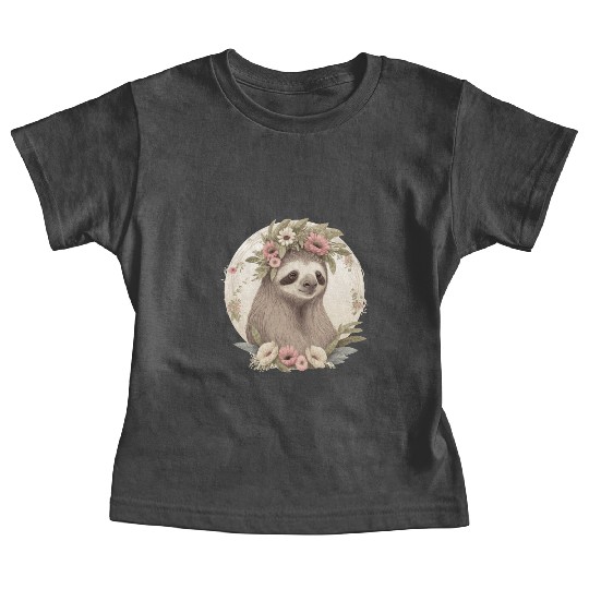 Watercolor Sloth Flower Crown Floral Animal Lover Baby Tees