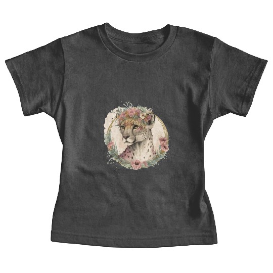 Cute Watercolor Cheetah Flower Crown Safari Animal Baby Tees