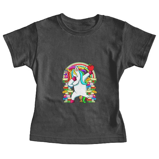 Womens Reading Teacher Dabbing Unicorn Elementary Baby Tees