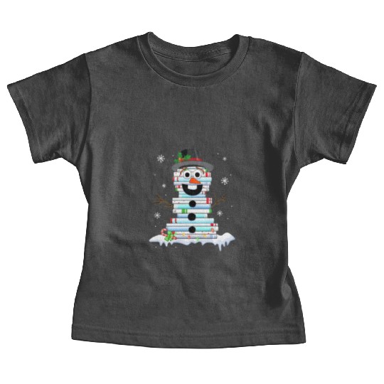 snowman book stack librarian book lover christmas Baby Tees