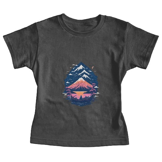 Serene Mount Fuji Sunset Peaceful River Scenery Baby Tees