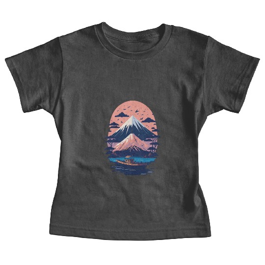 Serene Mount Fuji Sunset Peaceful River Scenery Baby Tees