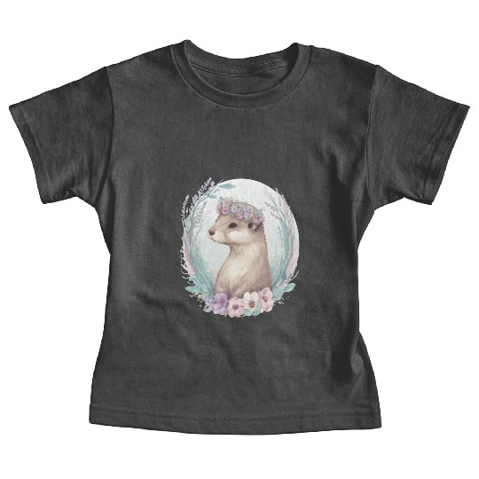 Cute Watercolor Otter Flower Crown Floral Boho Ani Baby Tees