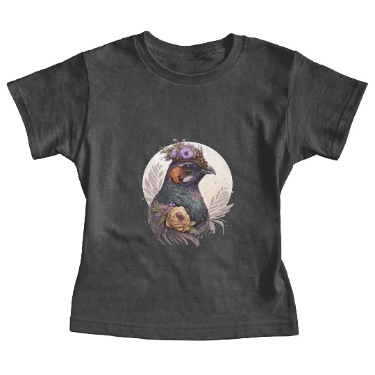 Cute Watercolor Pheasant Bird Flower Crown Pet Bir Baby Tees