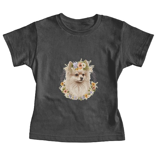 Cute Pomeranian Pom Flower Crown Pet Dog Breed Flo Baby Tees